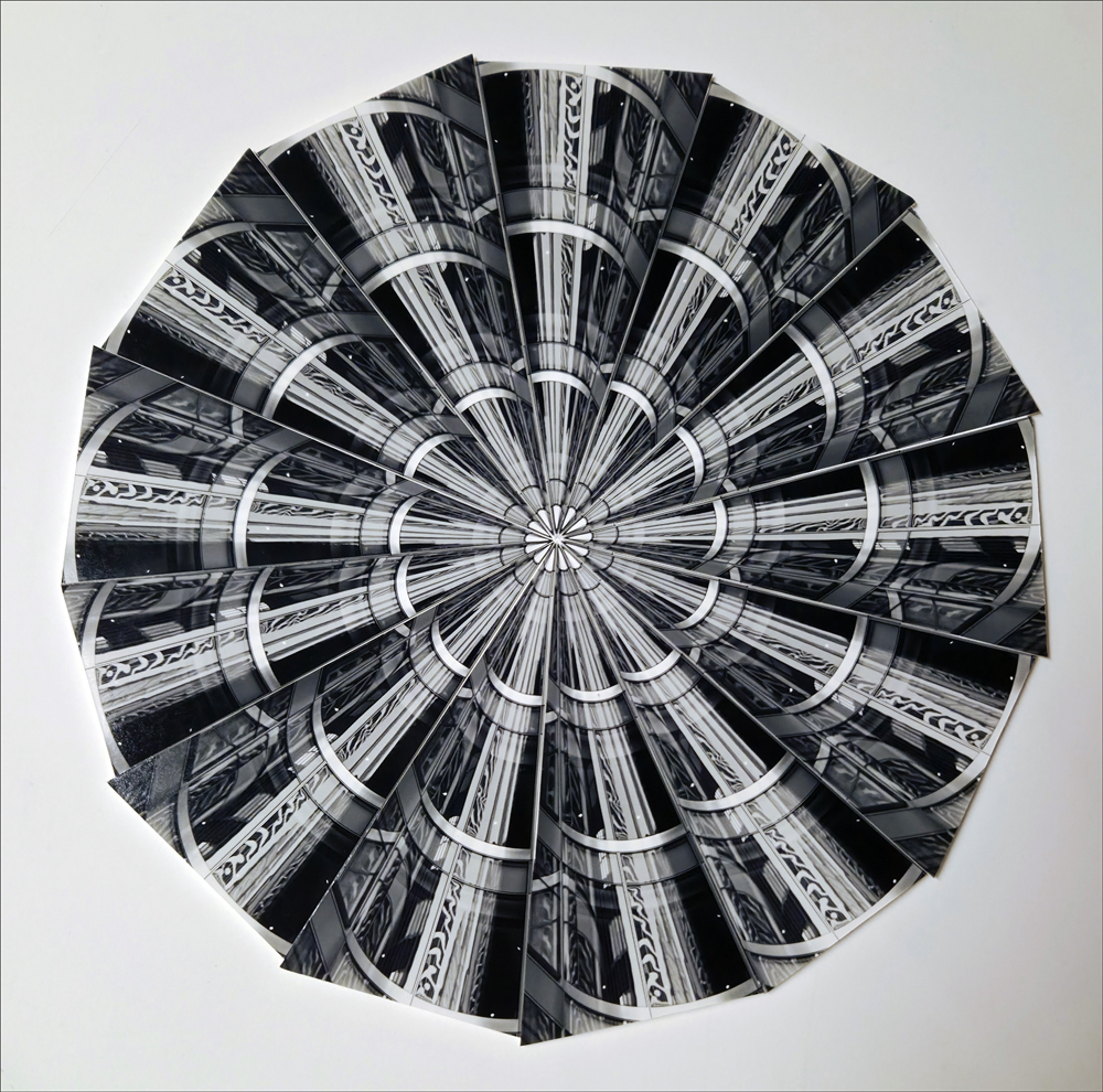 Circular Reasoning
                    <br>Hand-cut and -assembled 3-D Silver Gelatin Photo Collage
                    <br>18” x 15½” inches framed